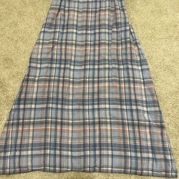 J. Jill Love Linen Dress Size Small Plaid Pink Blue Sleeveless Midi V Neck Shift - Picture 5 of 10